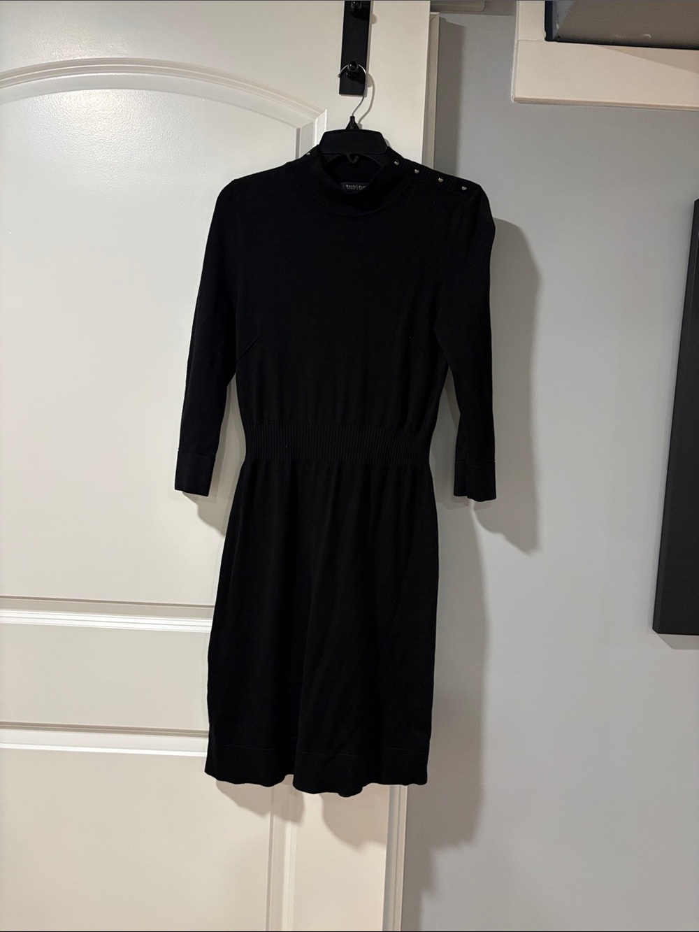 White House Black Market Black Long-Sleeve Midi Dress with Shoulder Studs